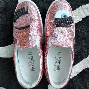 AUTHENTIC CHIARA FERRAGNI Womens Vera Pelle Wink Glittered Sneaker Shoes Size 37